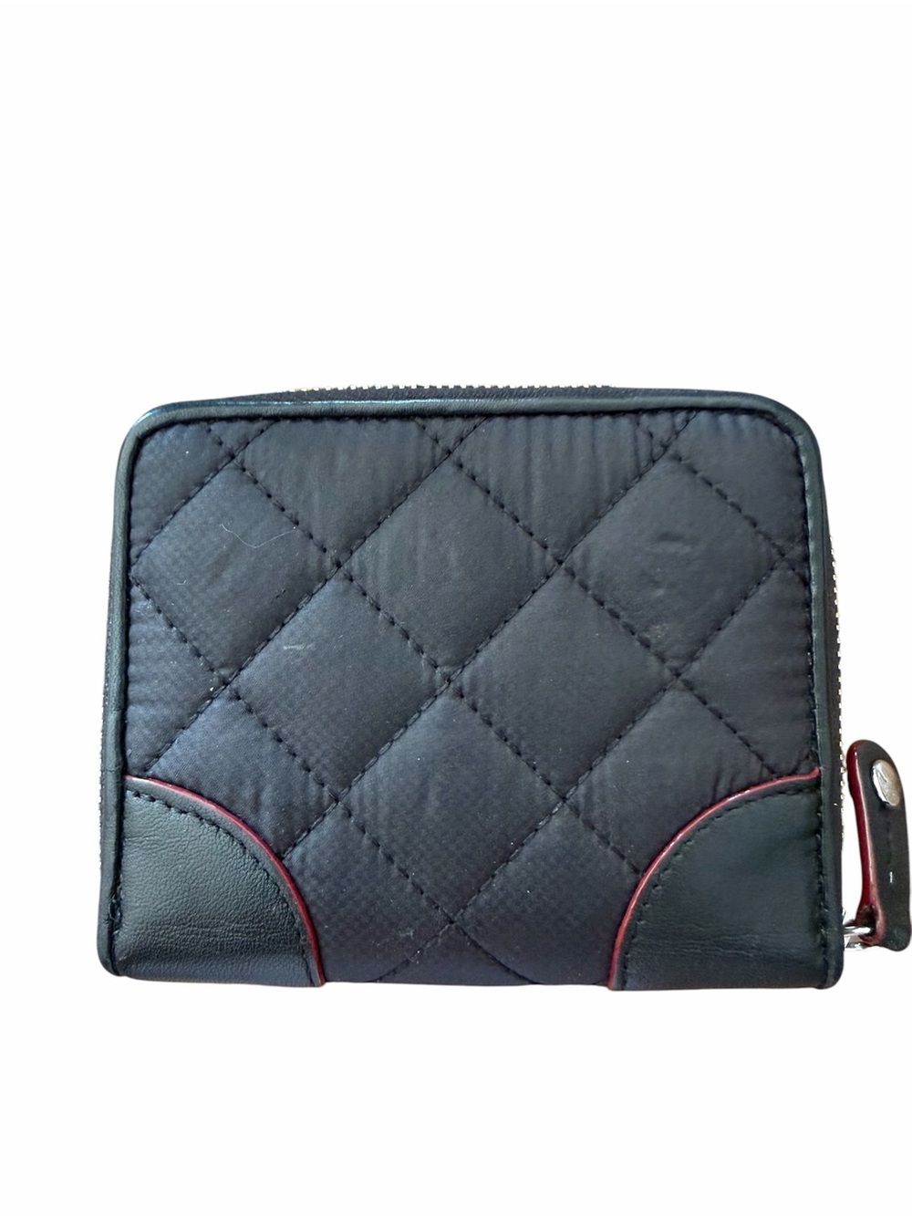 MZ Wallace Crosby Quilted & Leather Zip Wallet in Black with Red Trim Accents - Picture 2 of 8